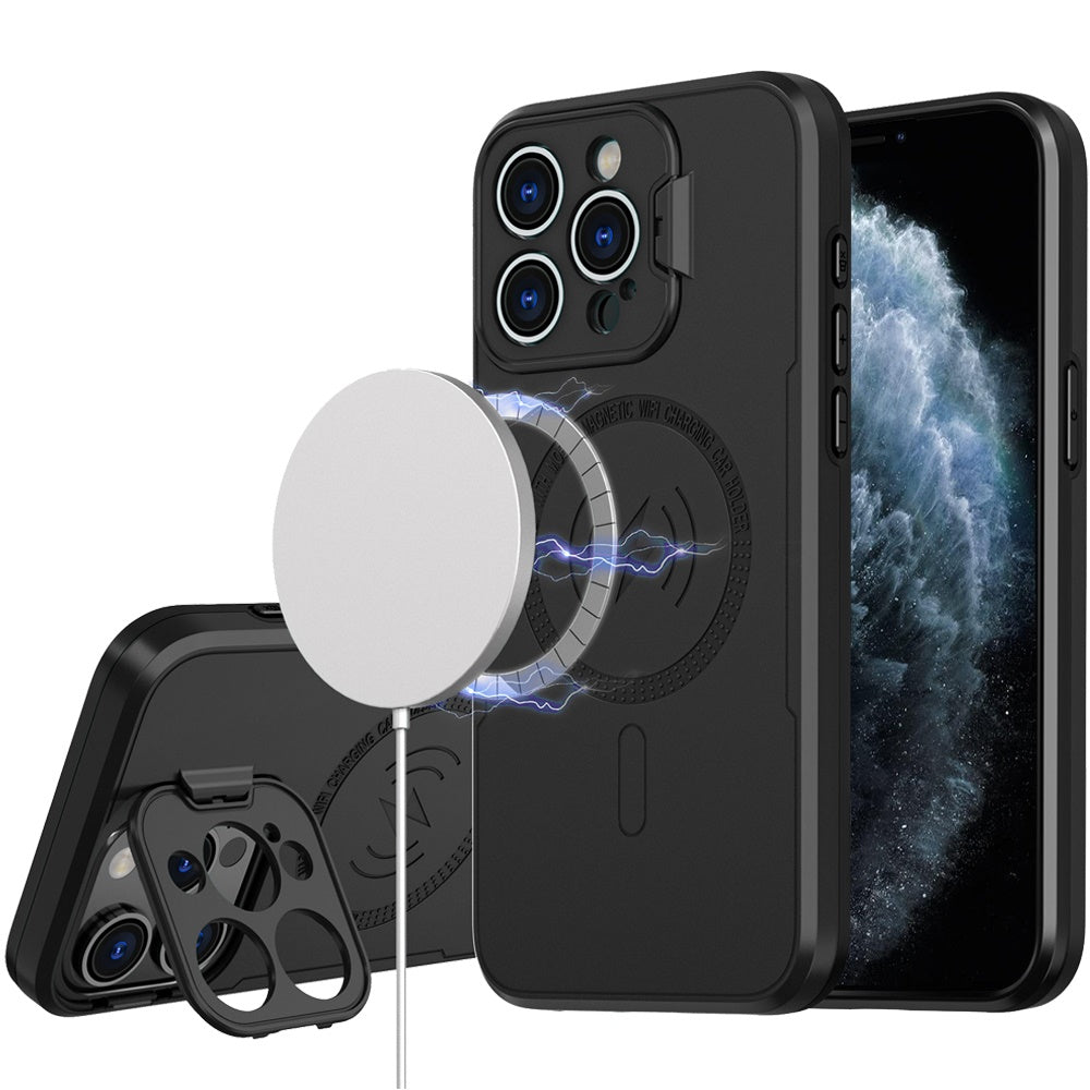 For iPhone 11 Pro Max Case Magnetic Circle Rear Lens Cover Stand +Tempered Glass
