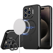 For iPhone 11 6.1 in. Case Magnetic Circle Rear Lens Cover Stand +Tempered Glass