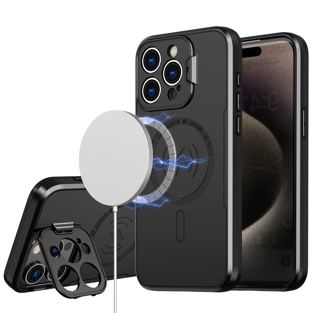 For iPhone 13 Pro Max 6.7 inch Case Magnetic Circle with Rear Lens Cover Stand