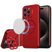 For iPhone 11 6.1 in. Case Magnetic Circle Rear Lens Cover Stand +Tempered Glass
