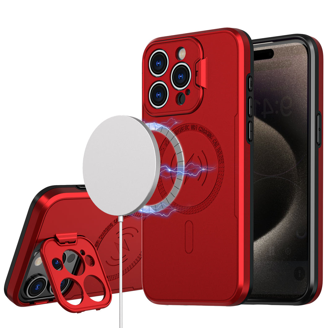 For iPhone 11 6.1 in. Case Magnetic Circle Rear Lens Cover Stand +Tempered Glass
