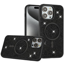 For iPhone 15 Pro Max Case Magnetic Circle Full Bling Dazzle + 2 Tempered Glass