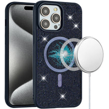 For iPhone 15 Pro Max Case Magnetic Circle Full Bling Dazzle + 2 Tempered Glass