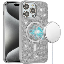 For iPhone 15 Pro Max Case Magnetic Circle Full Bling Dazzle + 2 Tempered Glass