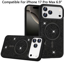 For iPhone 17 Pro Max Case Magnetic Circle Full Bling Dazzle + Tempered Glass