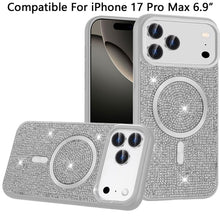For iPhone 17 Pro Max Case Magnetic Circle Full Bling Dazzle + Tempered Glass