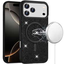 For iPhone 17 PRO Case Magnetic Circle Full Bling Rhinestone + Tempered Glass