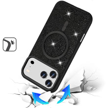 For iPhone 17 PRO Case Magnetic Circle Full Bling Rhinestone + Tempered Glass