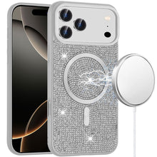 For iPhone 17 PRO Case Magnetic Circle Full Bling Rhinestone + Tempered Glass