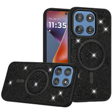 For Moto G 2025 Case Magnetic Circle Full Bling Crystals Dazzle + Tempered Glass