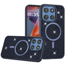 For Moto G 2025 Case Magnetic Circle Full Bling Crystals Dazzle + Tempered Glass