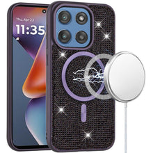 For Moto G 2025 Case Magnetic Circle Full Bling Crystals Dazzle + Tempered Glass