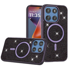 For Moto G 2025 Case Magnetic Circle Full Bling Crystals Dazzle + Tempered Glass