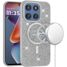 For Moto G 2025 Case Magnetic Circle Full Bling Crystals Dazzle + Tempered Glass