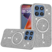 For Moto G 2025 Case Magnetic Circle Full Bling Crystals Dazzle + Tempered Glass
