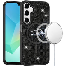 For Samsung A16 5G Case Magnetic Circle Full Bling Dazzle Cover + Tempered Glass