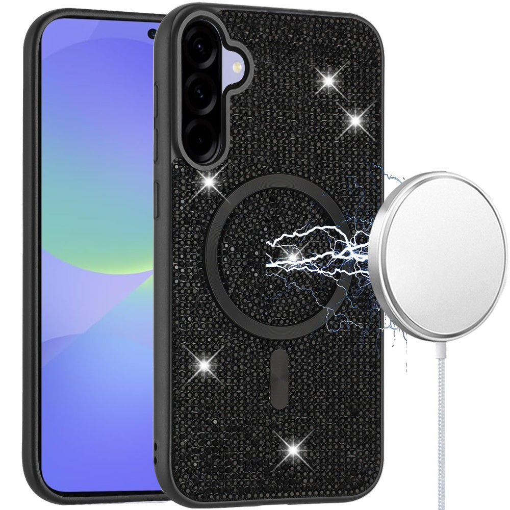 For Samsung A36 Case Magnetic Circle Full Bling Dazzle Cover + Tempered Glass