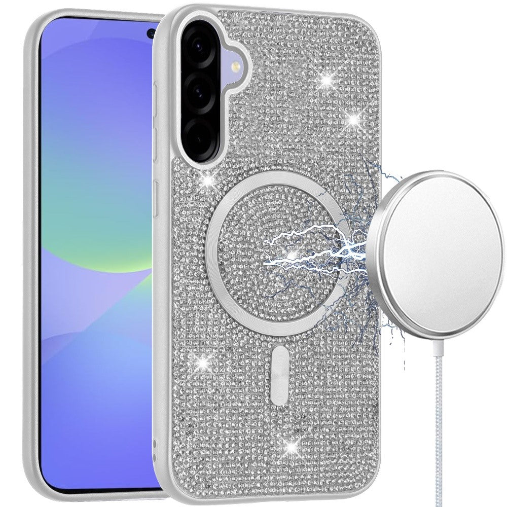 For Samsung A36 Case Magnetic Circle Full Bling Dazzle Cover + Tempered Glass