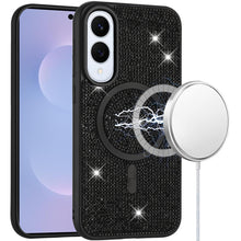 For Samsung S25 Edge Case Magnetic Circle Full Bling Dazzle + Tempered Glass