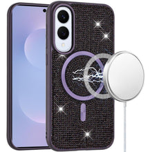 For Samsung S25 Edge Case Magnetic Circle Full Bling Dazzle + Tempered Glass