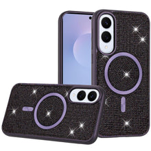 For Samsung S25 Edge Case Magnetic Circle Full Bling Dazzle + Tempered Glass