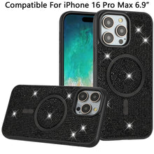 For iPhone 16 PRO MAX Case Magnetic Circle Full Bling Dazzle + Tempered Glass