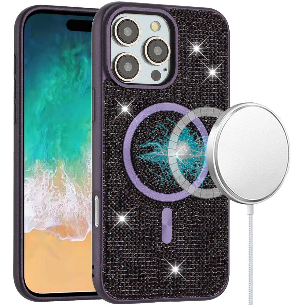 For iPhone 16 PRO MAX Case Magnetic Circle Full Bling Dazzle + Tempered Glass