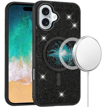 For iPhone 16 Plus 6.7in Case Magnetic Circle Full Bling Dazzle + Tempered Glass