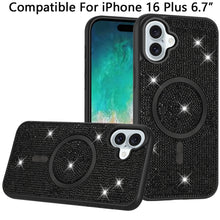 For iPhone 16 Plus 6.7in Case Magnetic Circle Full Bling Dazzle + Tempered Glass