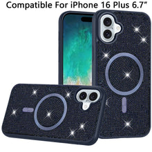 For iPhone 16 Plus 6.7in Case Magnetic Circle Full Bling Dazzle + Tempered Glass