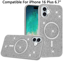 For iPhone 16 Plus 6.7in Case Magnetic Circle Full Bling Dazzle + Tempered Glass