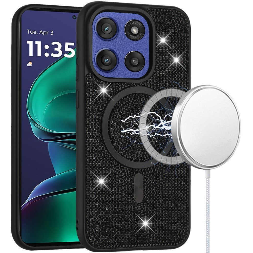 For Moto G Stylus 2025 Case Magnetic Circle Full Bling Dazzle + Tempered Glass