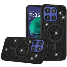 For Moto G Stylus 2025 Case Magnetic Circle Full Bling Dazzle + Tempered Glass