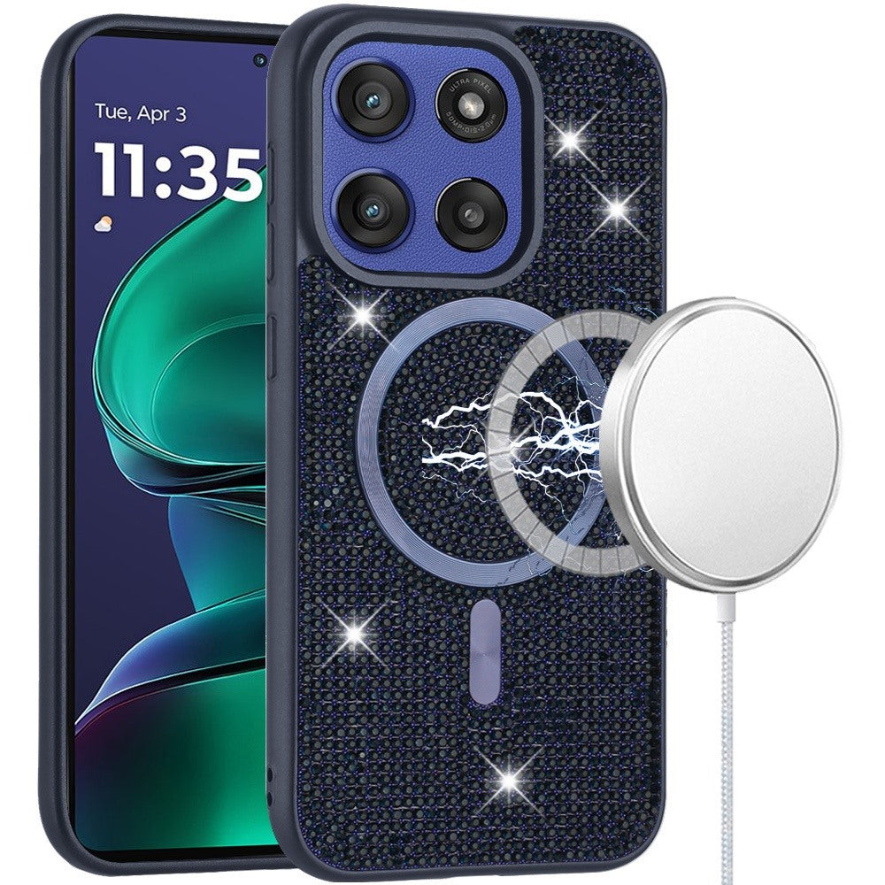 For Moto G Stylus 2025 Case Magnetic Circle Full Bling Dazzle + Tempered Glass