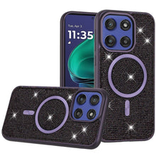 For Moto G Stylus 2025 Case Magnetic Circle Full Bling Dazzle + Tempered Glass