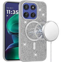 For Moto G Stylus 2025 Case Magnetic Circle Full Bling Dazzle + Tempered Glass