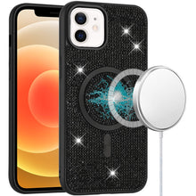 For iPhone 12/12 Pro Case Magnetic Circle Full Bling Dazzle + Tempered Glass