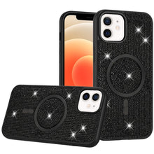 For iPhone 12/12 Pro Case Magnetic Circle Full Bling Dazzle + Tempered Glass