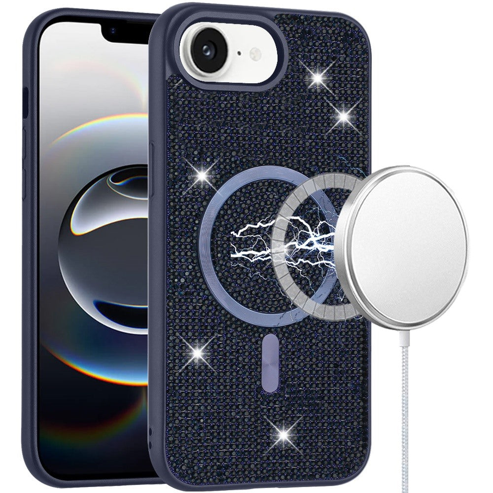 For iPhone 16e Case Magnetic Circle Full Bling Dazzle Cover + Tempered Glass