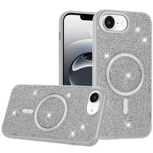 For iPhone 16e Case Magnetic Circle Full Bling Dazzle Cover + Tempered Glass