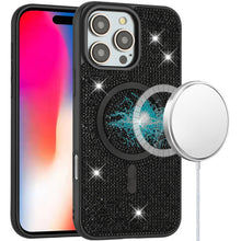 For iPhone 16 Pro 6.3in Case Magnetic Circle Full Bling Dazzle + Tempered Glass