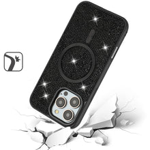 For iPhone 16 Pro 6.3in Case Magnetic Circle Full Bling Dazzle + Tempered Glass