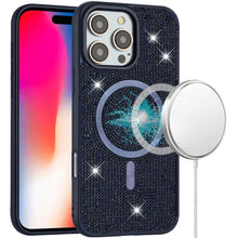 For iPhone 16 Pro 6.3in Case Magnetic Circle Full Bling Dazzle + Tempered Glass