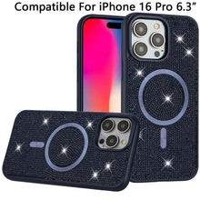 For iPhone 16 Pro 6.3in Case Magnetic Circle Full Bling Dazzle + Tempered Glass