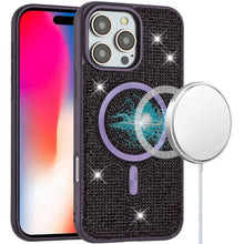 For iPhone 16 Pro 6.3in Case Magnetic Circle Full Bling Dazzle + Tempered Glass