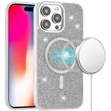 For iPhone 16 6.1inch Case Magnetic Circle Full Bling Dazzle + Tempered Glass