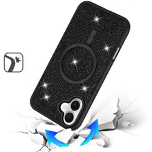 For iPhone 17 Case Magnetic Circle Full Bling Rhinestone Cover + Tempered Glass