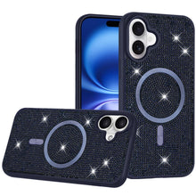 For iPhone 17 Case Magnetic Circle Full Bling Rhinestone Cover + Tempered Glass