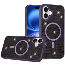 For iPhone 17 Case Magnetic Circle Full Bling Rhinestone Cover + Tempered Glass