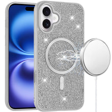 For iPhone 17 Case Magnetic Circle Full Bling Rhinestone Cover + Tempered Glass